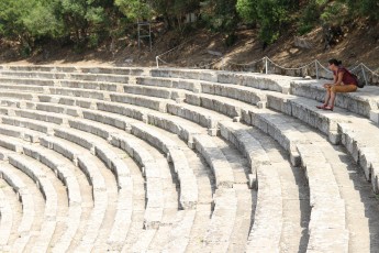 In an ancient theater in Greece